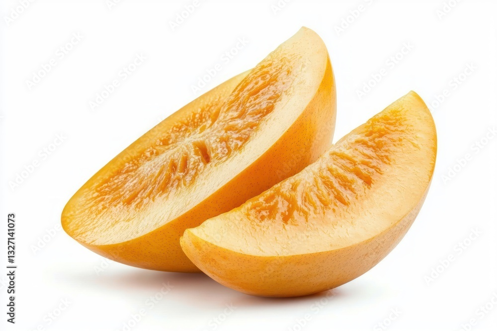 Poster two honeydew melon slices on white background offering a refreshing and healthy diet option with stu
