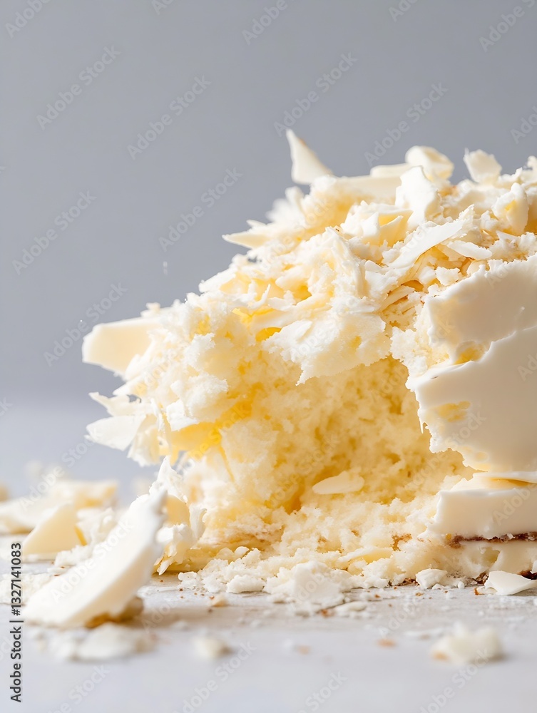 Poster freshly shaved white chocolate shavings scattered on a clean surface showcasing a culinary delight :