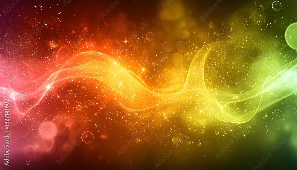 Poster abstract light wave with sparkles and bokeh effect on dark background