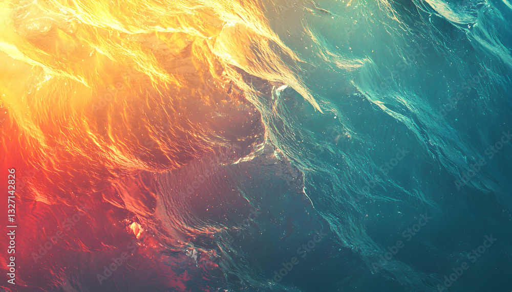 Poster abstract ocean surface reflecting colorful light creates a dynamic texture