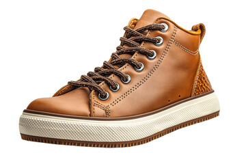 Stylish brown high top sneaker on a transparent background