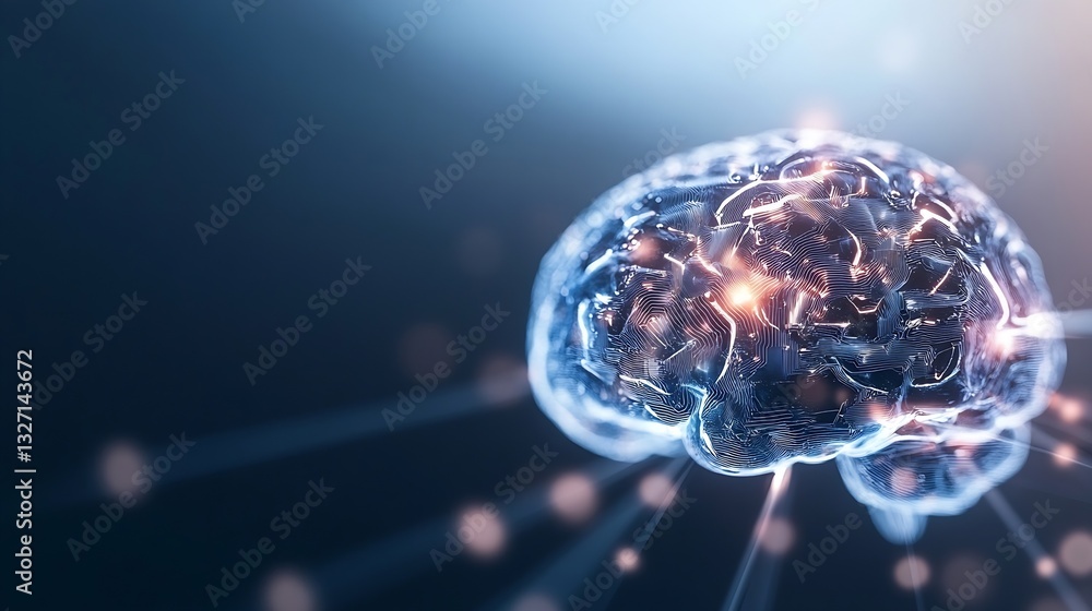 Leinwandbilder Transparent digital brain model with glowing connections representing intelligence and neuroactivity against a dark background : Generative AI