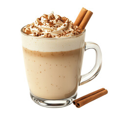Eggnog with cinnamon stick isolated on transparent background, PNG