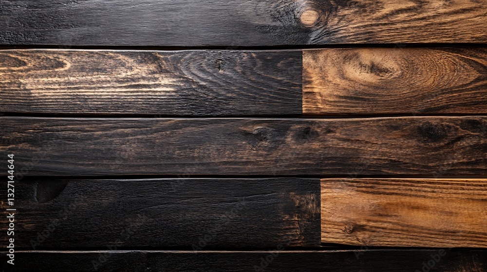 Aufkleber closeup of textured wooden planks in dark shades creating a rustic and modern aesthetic : generative