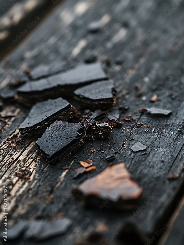 Poster rich dark chocolate pieces and shards on rustic wooden surface ready for baking : generative ai