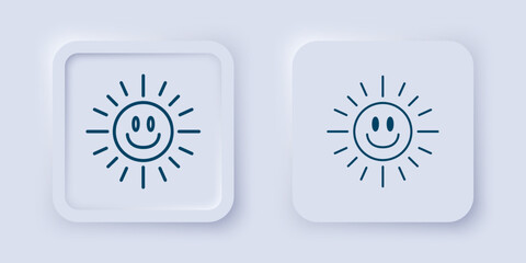 Filled and outline Sun icon isolated on grey background. Square button. Vector