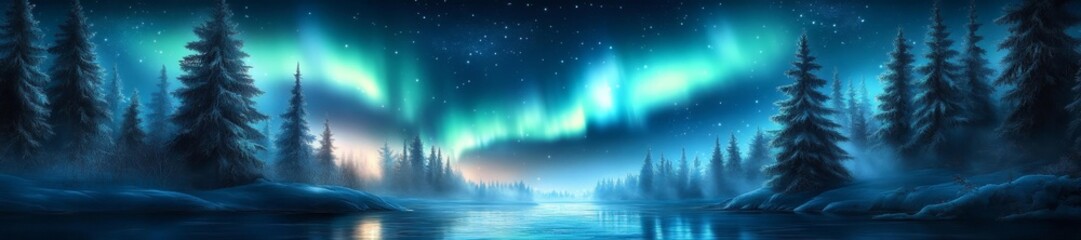 Naklejka premium The mesmerizing Northern Lights (Aurora Borealis) above a snowy tundra. Generative AI