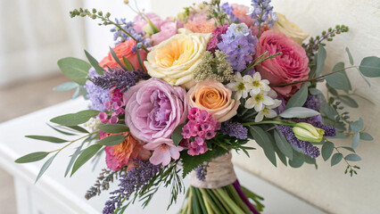 Watercolor Floral Bouquet. Hand Painted Wildflowers, Roses, Lilacs, and Botanical Blooms Elegant Design and Decoration