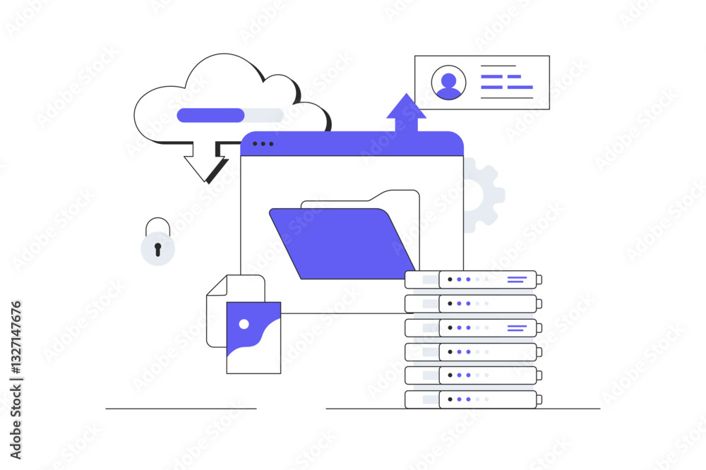 Poster saas concept, software as a service. cloud computing and storage, online subscription to programs. f
