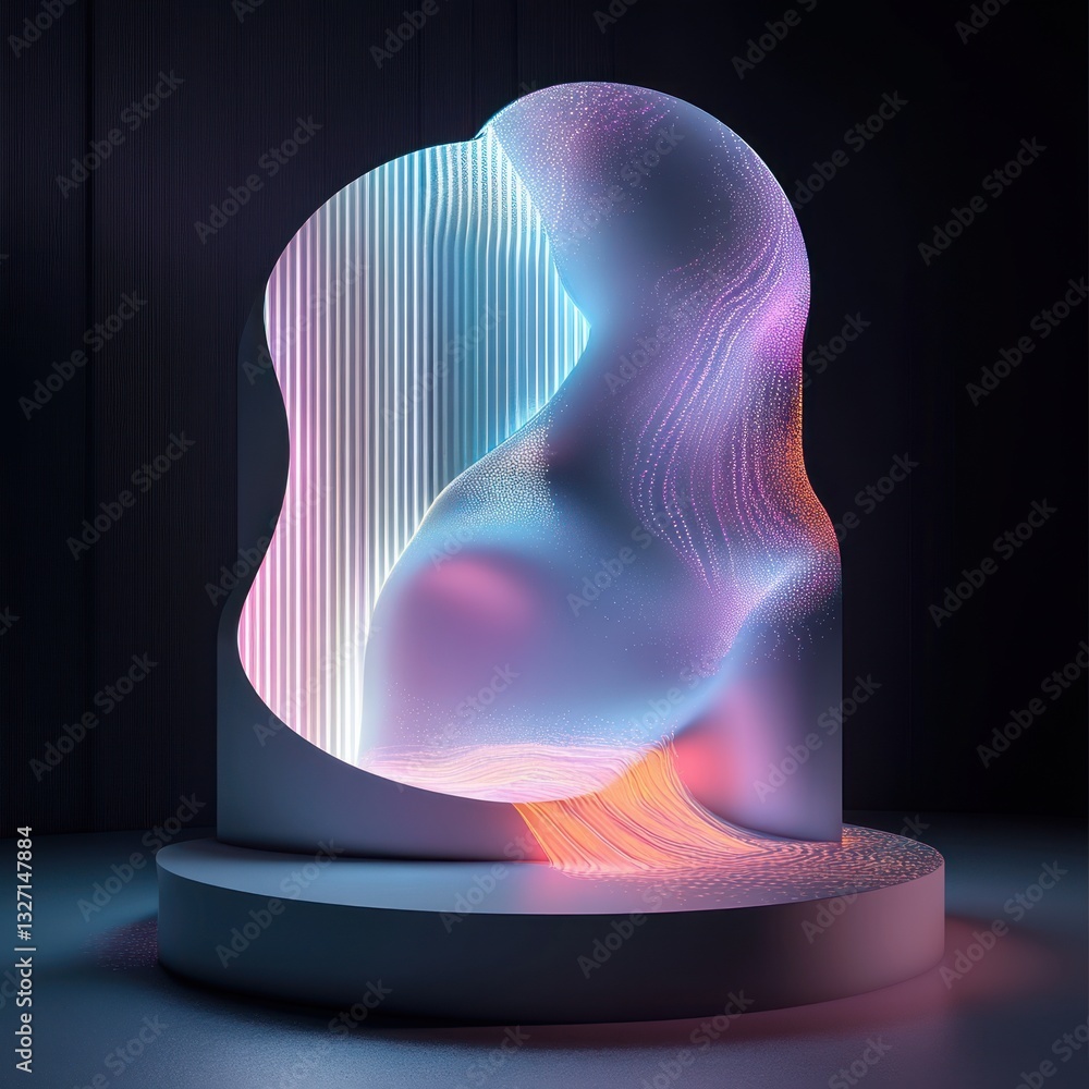 Aufkleber abstract glowing futuristic element on podium against dark background capturing digital space art