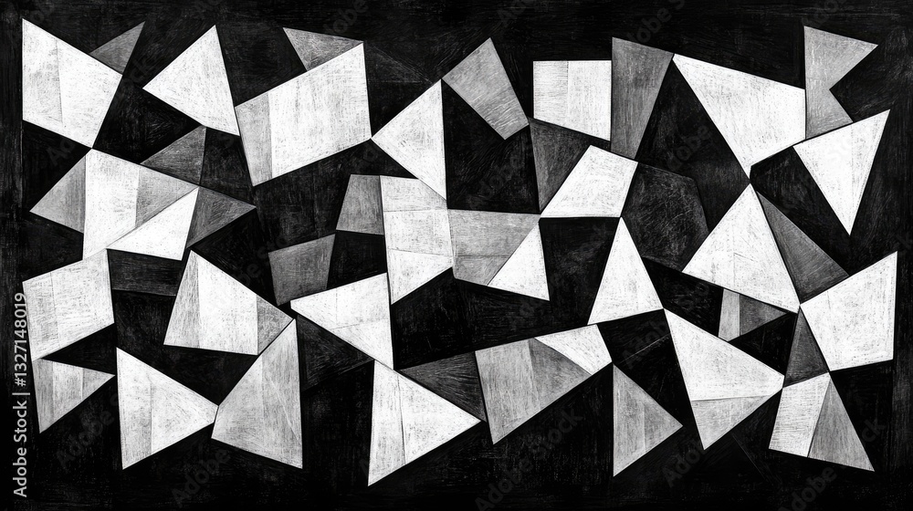 Poster abstract black and white geometric shapes art print