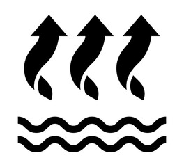 icon with rising steam above water waves symbolizing the water cycle heat and climate processes.