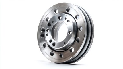 Silver car hub isolated on a white background featuring a hub friction bearing for a wheel