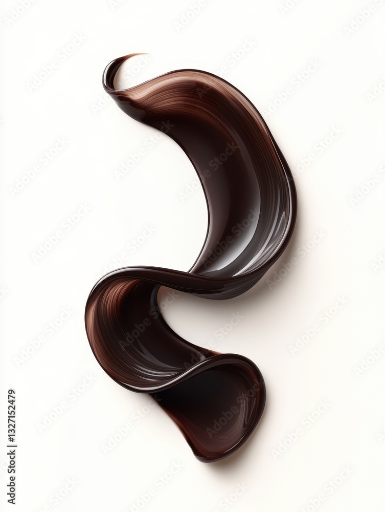 Poster elegant swirl of dark chocolate cream on a white background with smooth texture and glossy surface s