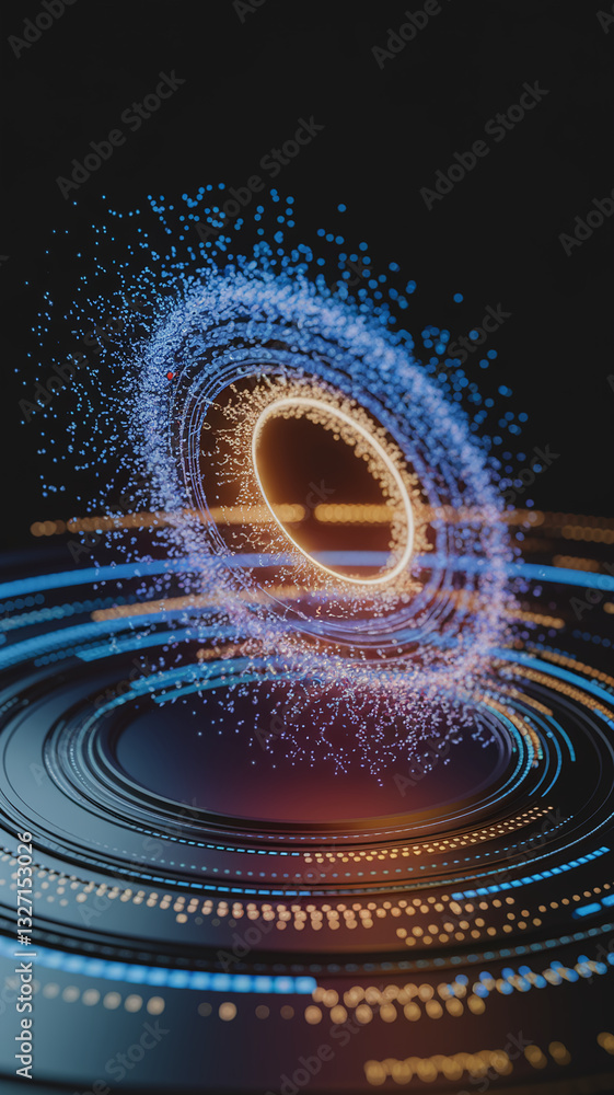 Aufkleber abstract image of glowing blue and orange particles swirling around a ring, creating a dynamic and f