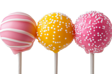 Colorful cake pops with various toppings and flavors