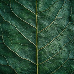 Detailed Close Up of a Vibrant Green Leaf Revealing Intricate Vein Patterns in Natural Light Macro Shot