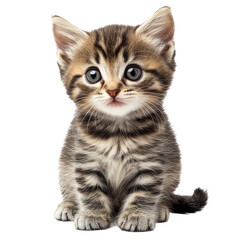 Naklejka premium Cute tabby kitten sitting with big eyes