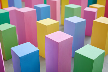 Obraz premium Colorful Wooden Blocks Arrangement for Creative Play or Decorative Display