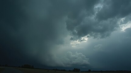 Dark storm clouds rolling over a vast sky, ominous and heavy with shades of gray and black.