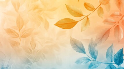 A unique gradient background blending summer tones of beige yellow and blue with overlay textures of gold leaves and soft shadows