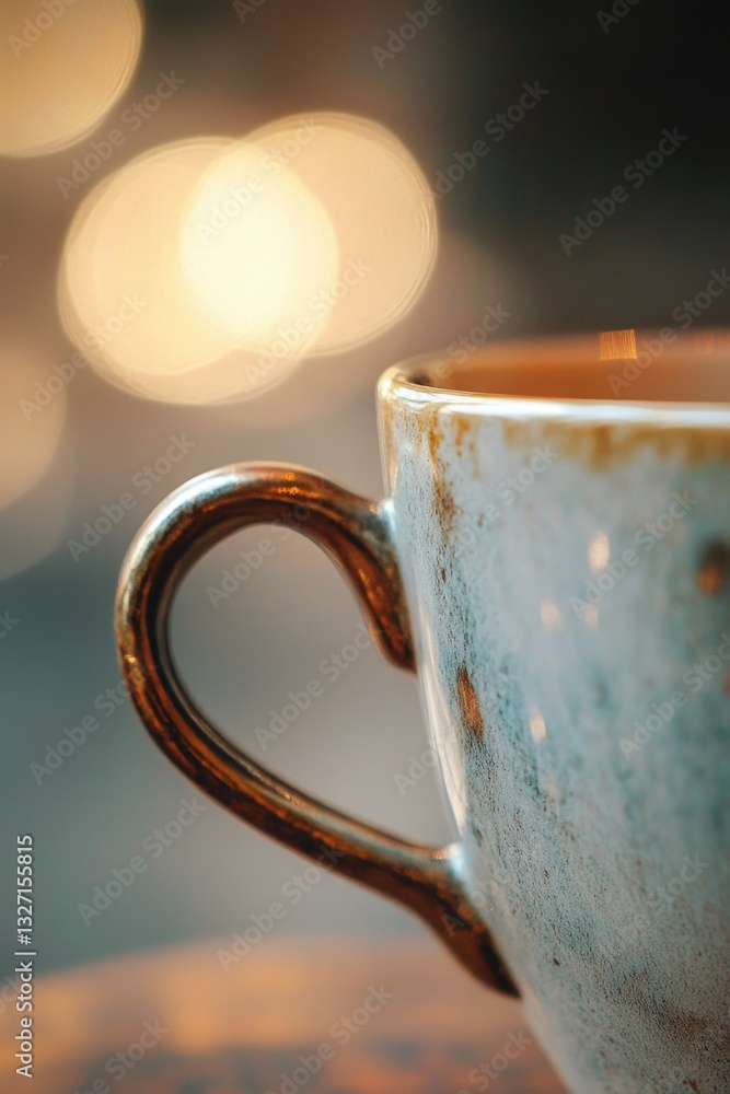 Poster a close-up shot of a coffee cup on a table, perfect for promoting your favorite beverage or adding w