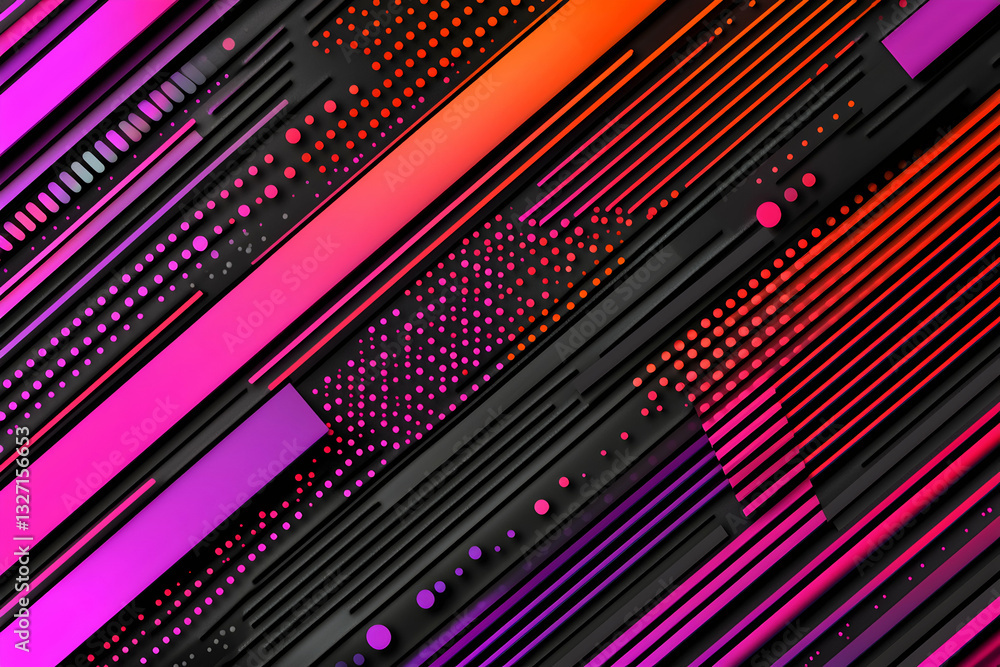 Poster abstract lines pattern with gradient colors and halftone dots