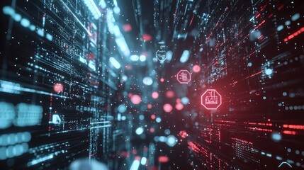 Obraz premium Abstract Digital Data Stream: Cyberspace Tunnel of Information