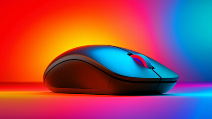 Illuminated Computer Mouse: A sleek computer mouse, bathed in a gradient of vibrant, multicolored light, suggesting digital connectivity and tech innovation.