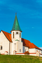 Church on a sunny summer day at Pilgramsberg, Rattiszell, Straubing-Bogen, Bavarian Forest, Bavaria, Germany