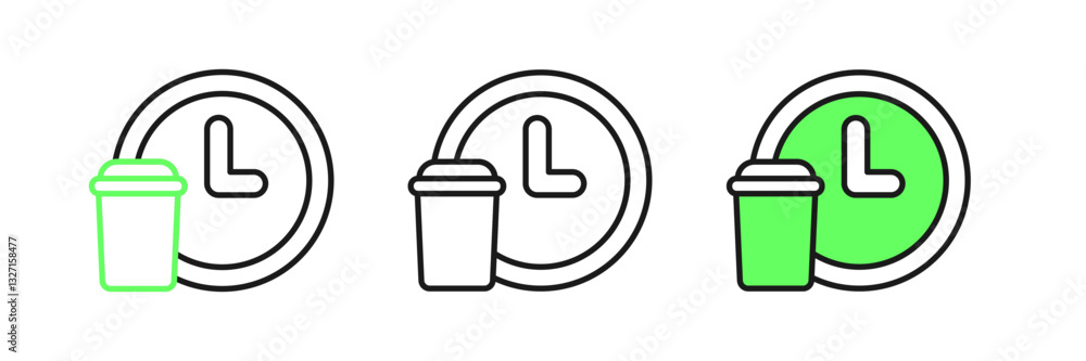 Poster set line round the clock delivery icon isolated on white background. vector