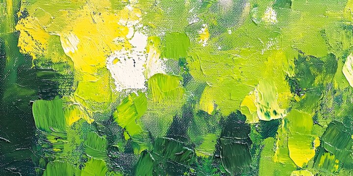 Abstract refreshing background, oil stroke with palette knife elements on white canvas, yellow and green hues