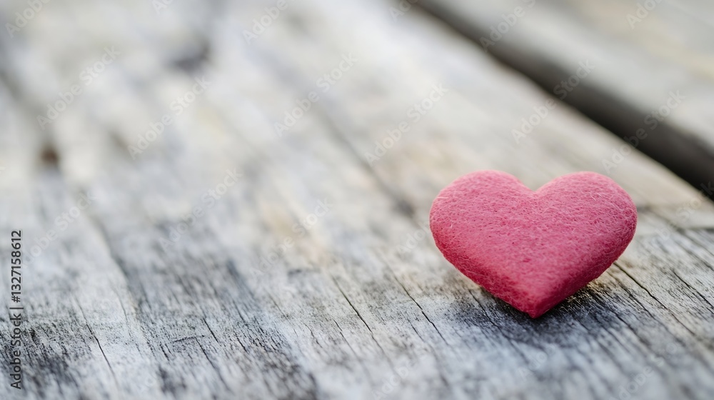 Aufkleber Charming soft felt heart placed delicately on rustic wooden surface symbolizing love and connection in a serene setting : Generative AI