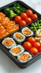 Kids bento meal prep with assorted food items isolated on white background perfect for healthy eating