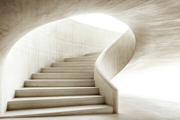 Obraz premium Architectural marvel of a concrete spiral staircase leading towards bright light with minimalist design and elegant curve