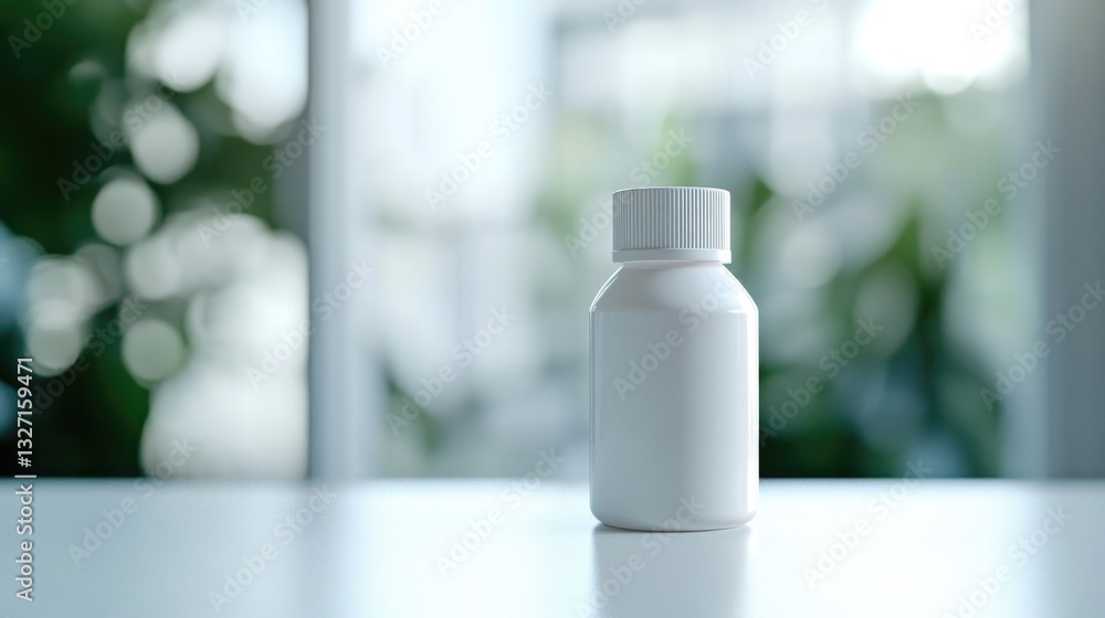 Poster a lone white bottle sits atop a table, awaiting use or display