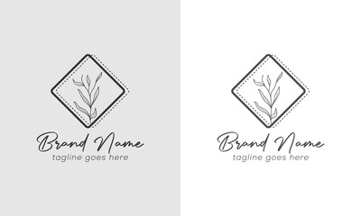 Elegant Botanical Logo Design with Rectangle Frame and Script Typography