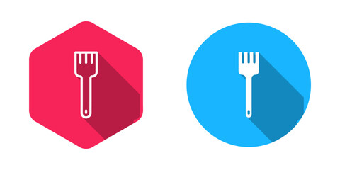 Filled and outline Fork icon isolated with long shadow background. Cutlery symbol. Vector