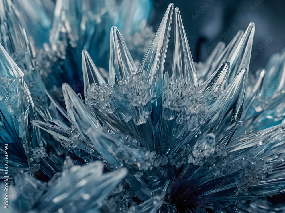 Poster crystalline formations and delicate structures in generative art.