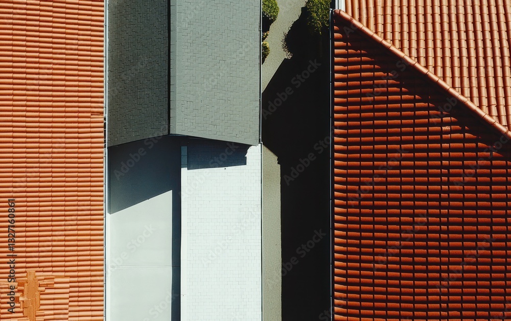 Aufkleber abstract overhead view of building rooftops featuring various textures and colors of terracotta tile