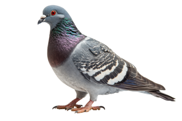 Pigeon standing with detailed plumage and colorful neck