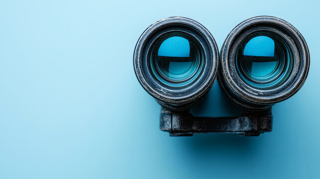 Vintage Binoculars on a Light Blue Background
