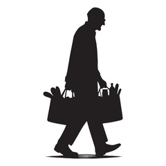 Classic Oldman Carrying Groceries silhouette, representing a timeless moment - Oldman illustration - Minimalist Oldman vector - Oldman silhouette
