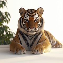 Majestic tiger laying down in the warm sunlight exhibiting a serene pose and capturing the majesty of wild nature