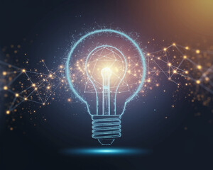Abstract lightbulb image, glowing lines and nodes forming its shape, symbolizing innovation, creativity, and new ideas, perfect for technology or business concepts