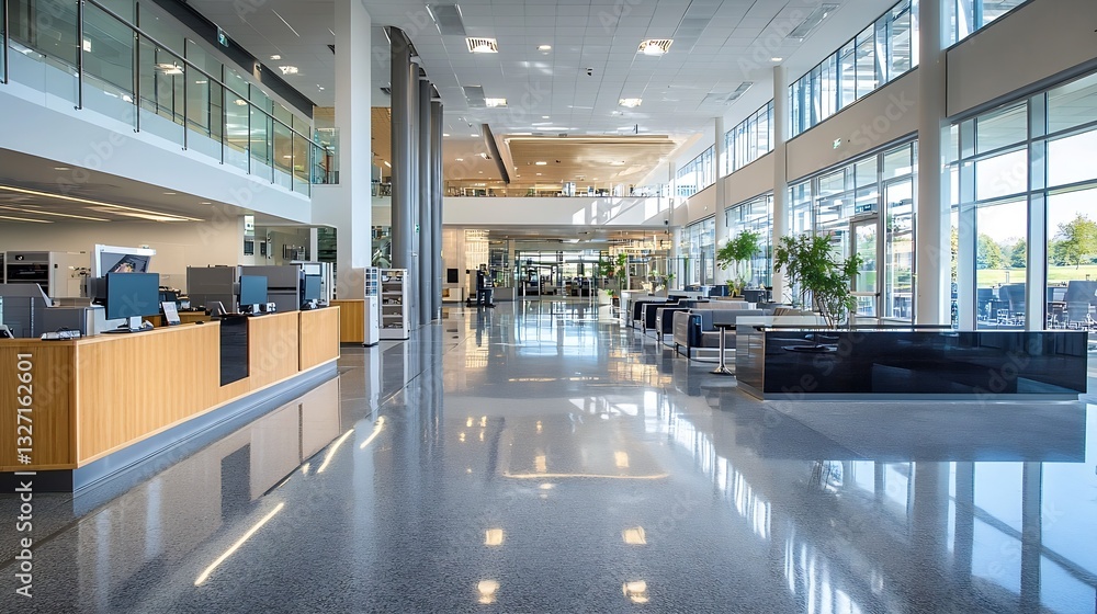 Aufkleber bright and spacious modern office interior with open layout and natural light flooding in : generati