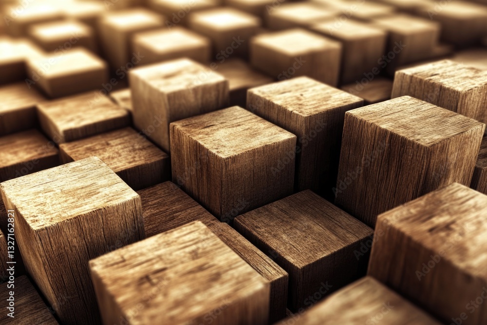 Poster a collection of wooden cubes arranged on a table surface