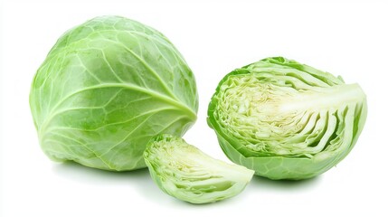Obraz premium A fresh green cabbage with leaves spread open, showing the layers inside.
