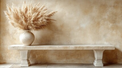 Obraz premium Beige bench with pampas grass vase