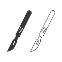 Surgical Scalpel Icons, Black and Outline Vector Illustration